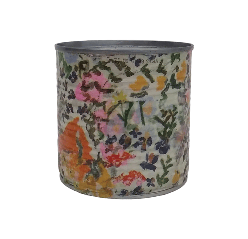 Floral decoupaged tin can storage