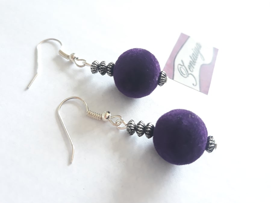 Purple Felt Bead Earrings