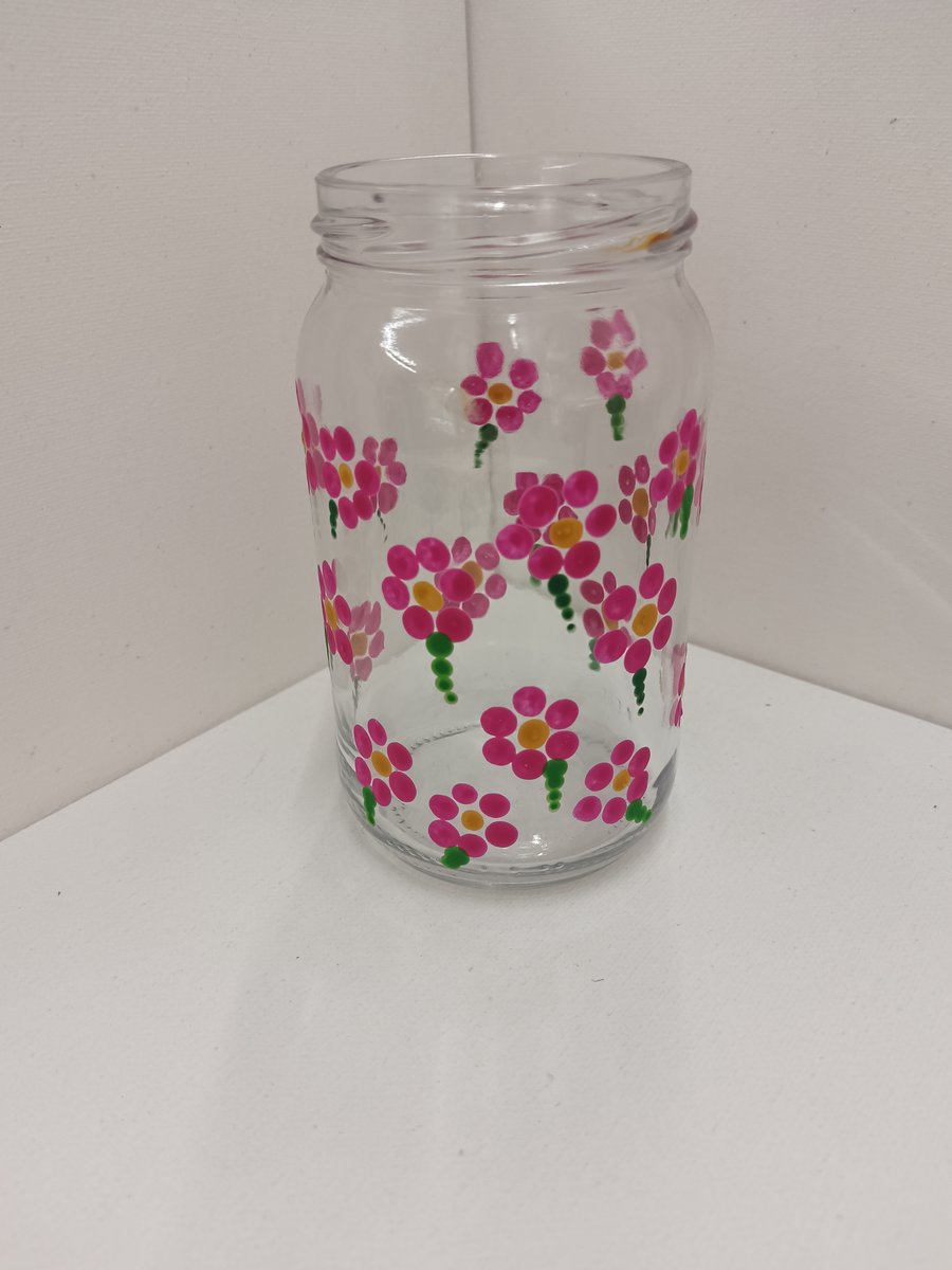 Hand painted Storage Jar - Pink Flowers