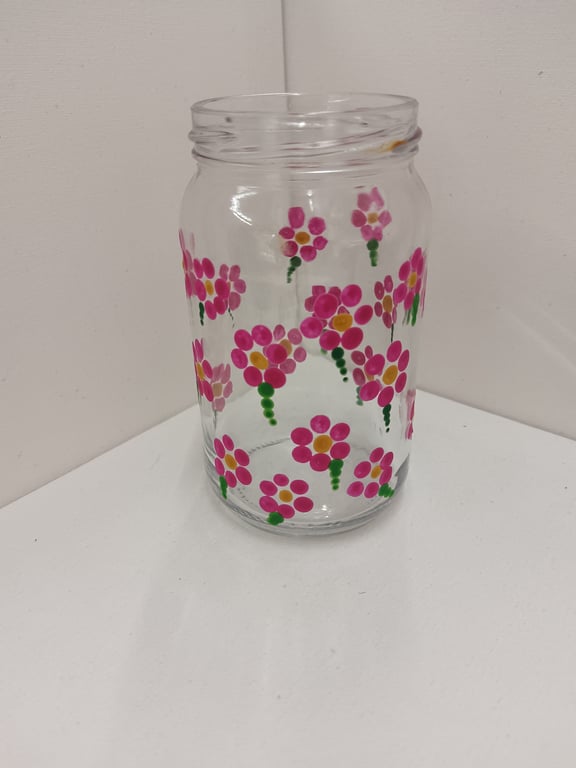 Hand painted Storage Jar - Pink Flowers