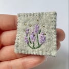 Bees around a lilac bush brooch embroidered and needle felted