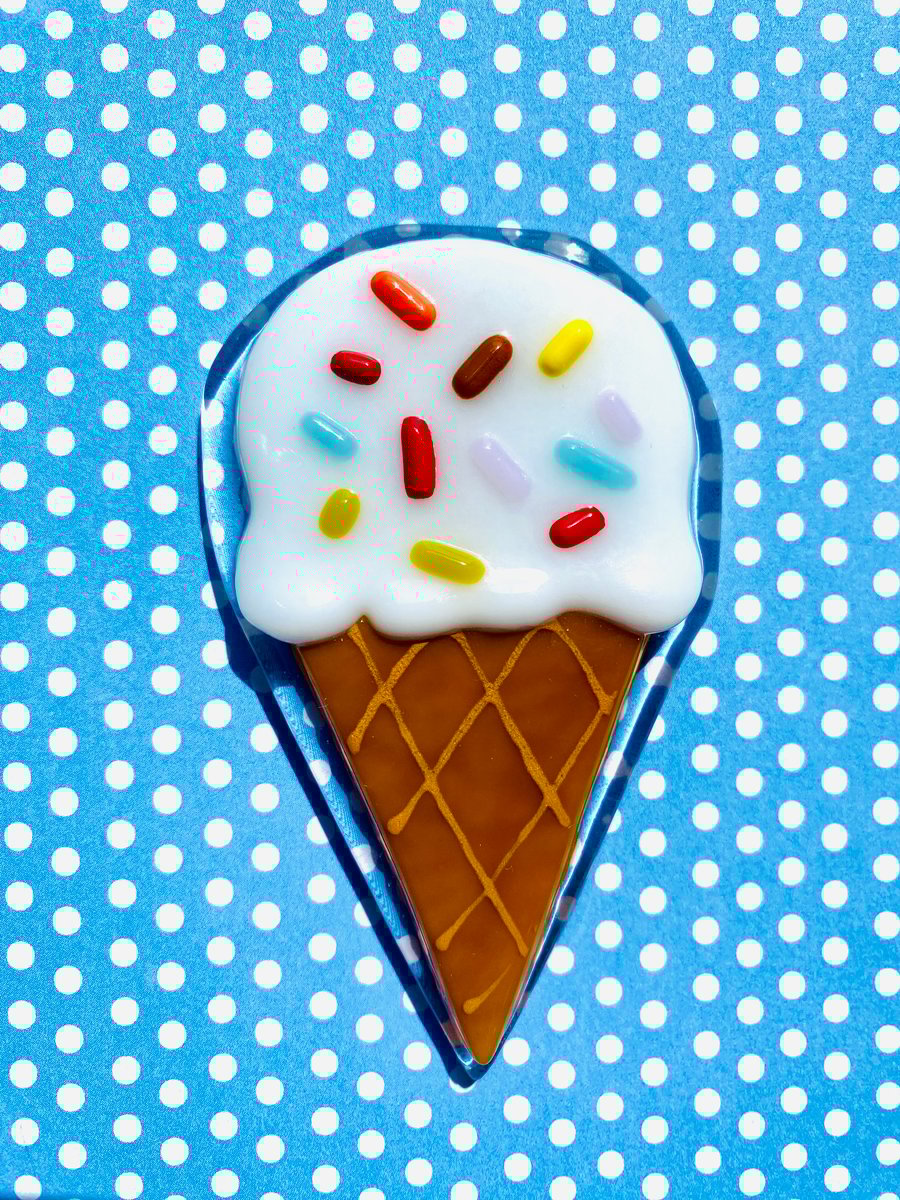 Handmade Ice cream fridge magnet made of fused glass 