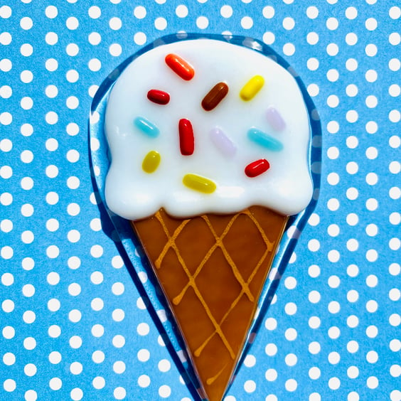 Handmade Ice cream fridge magnet made of fused glass 