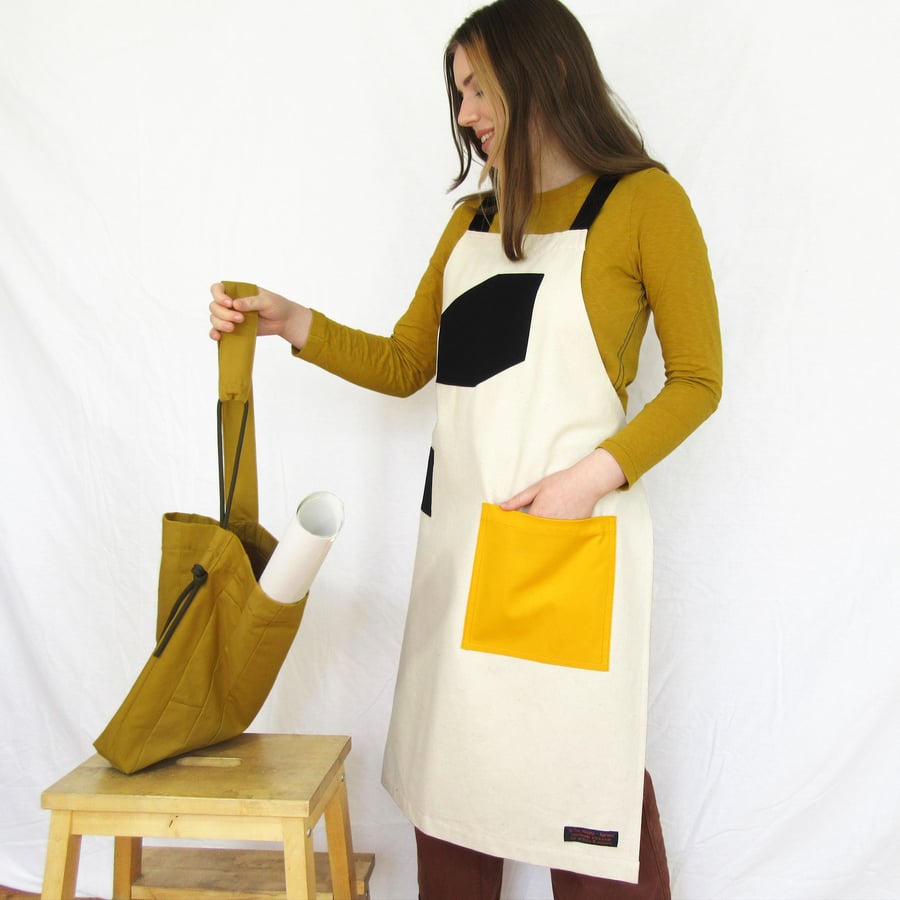 Unbleached Canvas Apron with Adjustable Crossback Ties No24