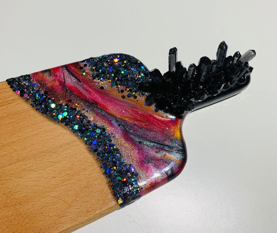 Solid Wood Serving Board, Vintage Italian Style With Resin & Holographic Glitter