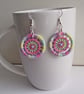 Dorset Button Drop or Dangle Earrings, Made from Variegated Pastel Cotton Thread - Image 2