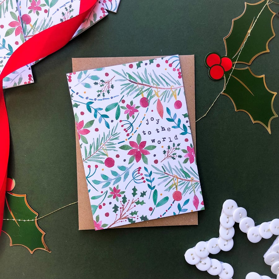Joy To The World Seasonal Patterns Card Nordic Scandi Illustration Single or Set