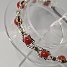 Handmade Red Glass & Silver Bead Adjustable Cord Bracelet – Bold Boho Elegance