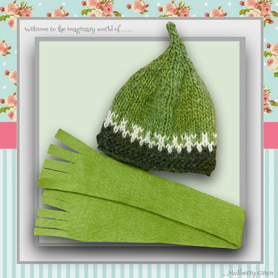 Reserved for Linda - Green Fair-Isle Hat and Scarf Set