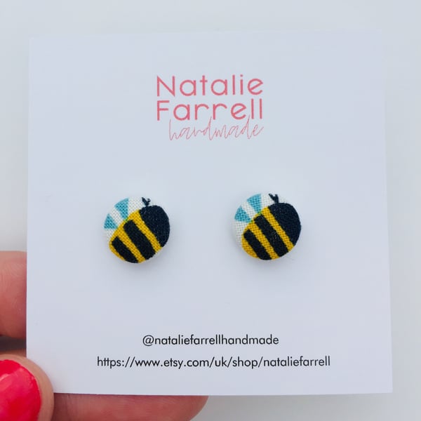 Printed Fabric Button Earrings