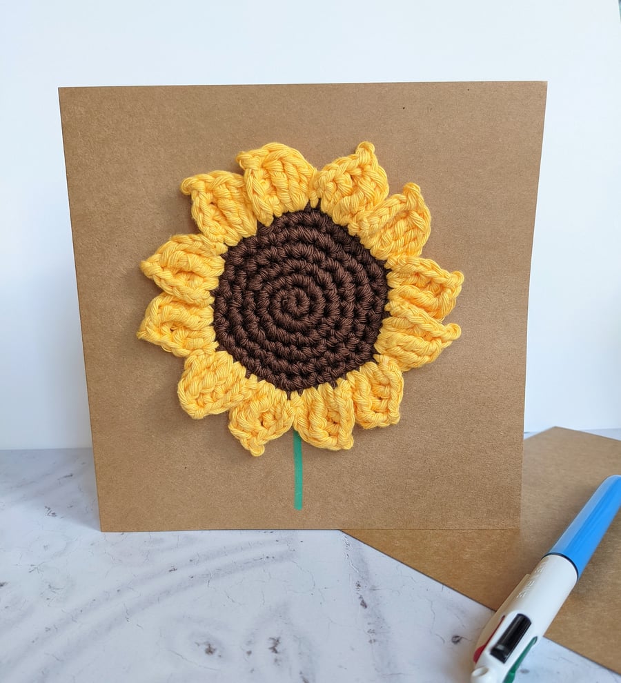 Crochet Sunflower Card, Mother's Day, Birthday, Just Because