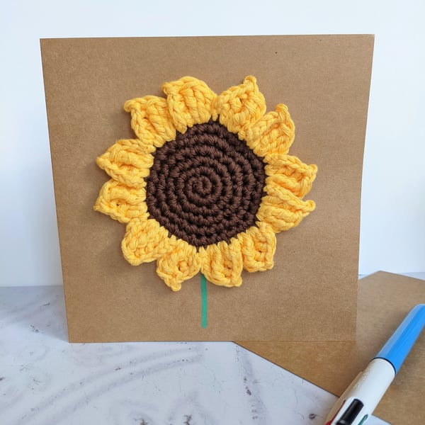 Crochet Sunflower Card, Mother's Day, Birthday, Just Because