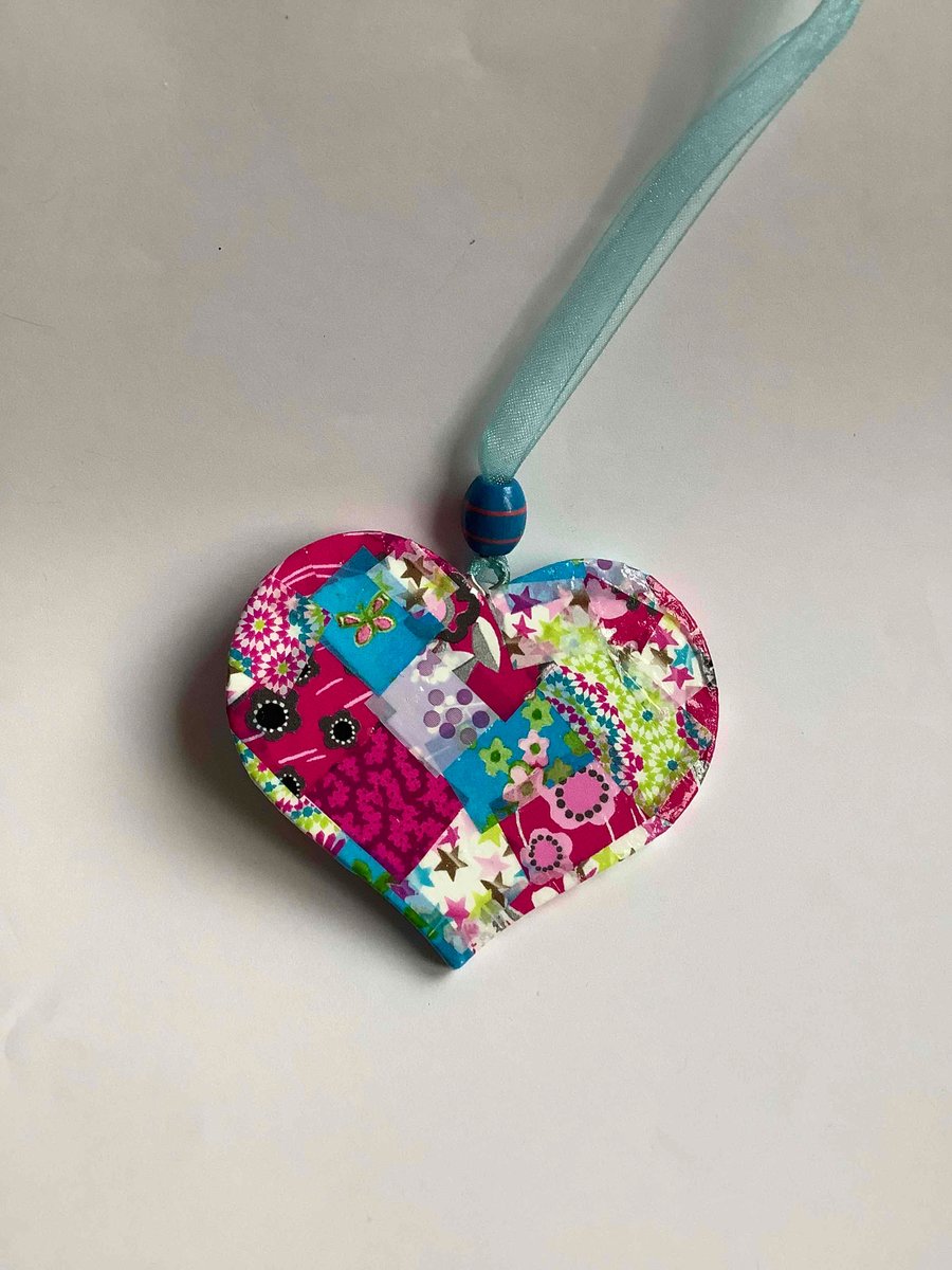 Pretty Decopatched wooden heart 