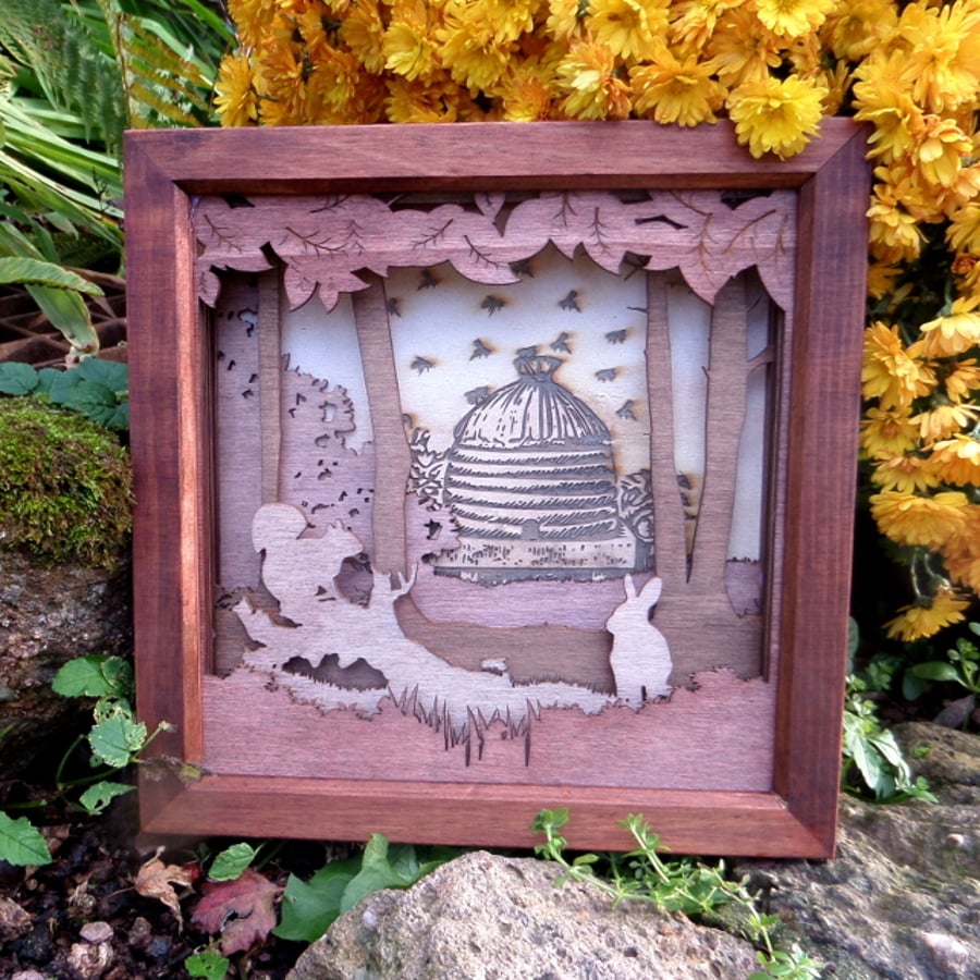 Bees and Beehive - Wooden 3D Laser Cut Picture 