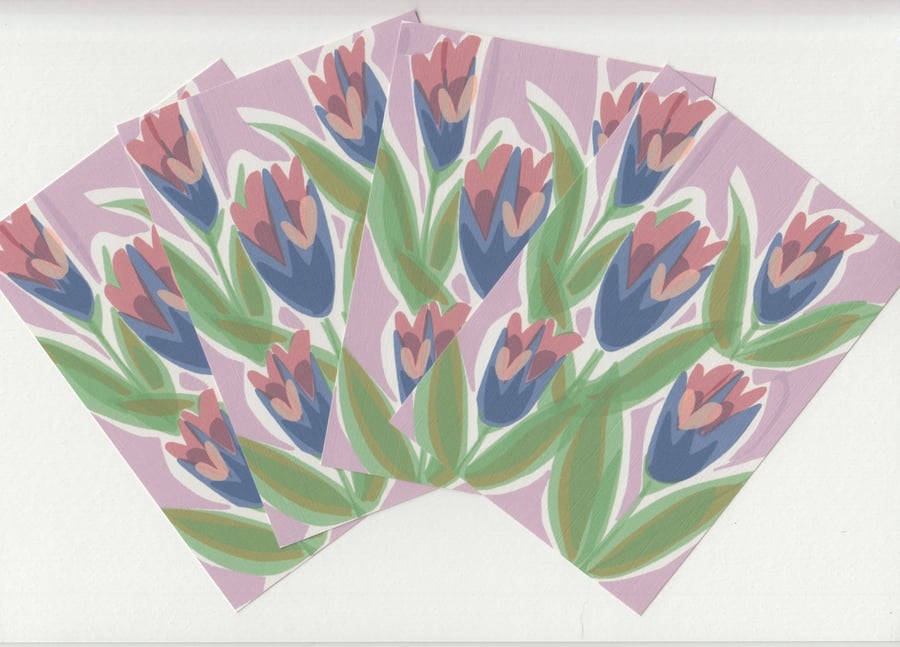 Art Nouveau Style Tulip Postcard Set. A6 Small Prints