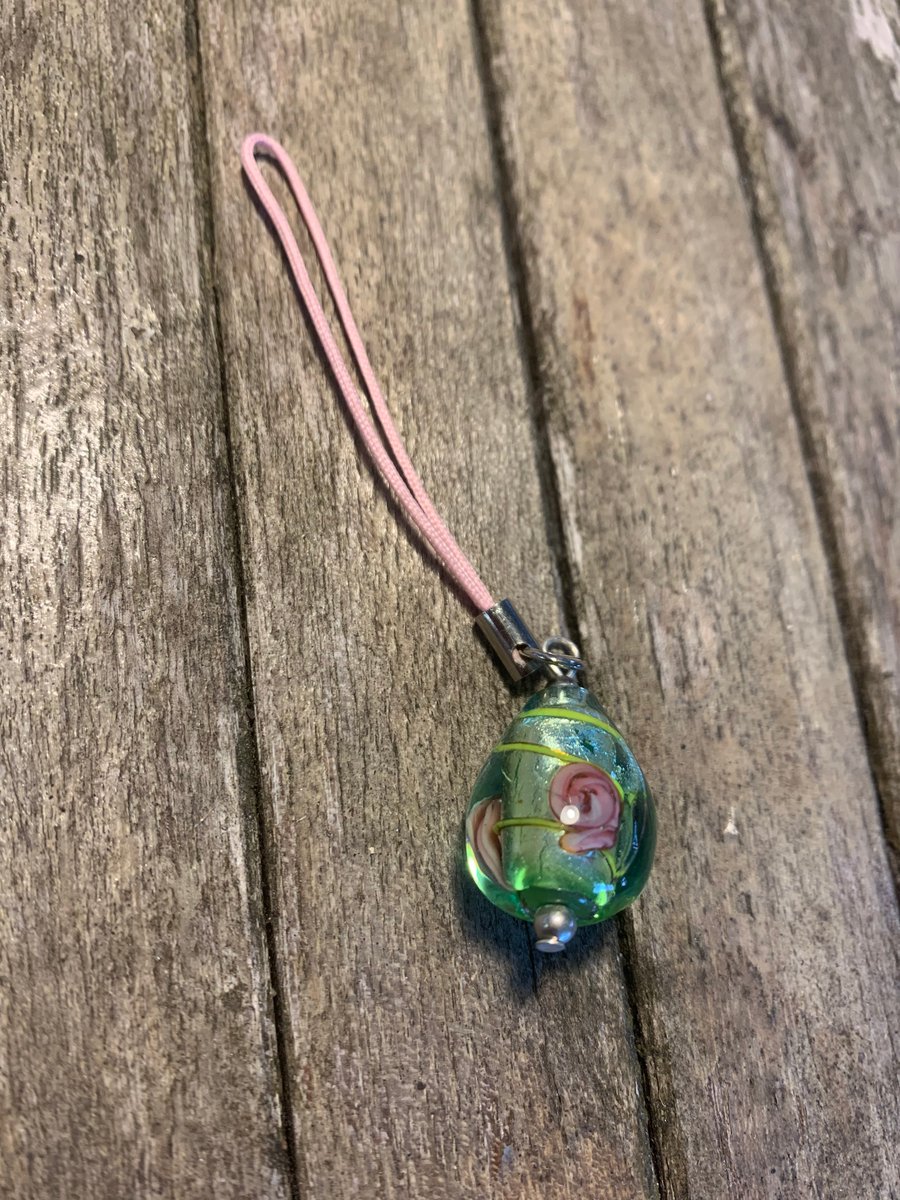SALE! Green glass bead phone charm