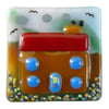 Handmade fused glass 'Little House' brooch