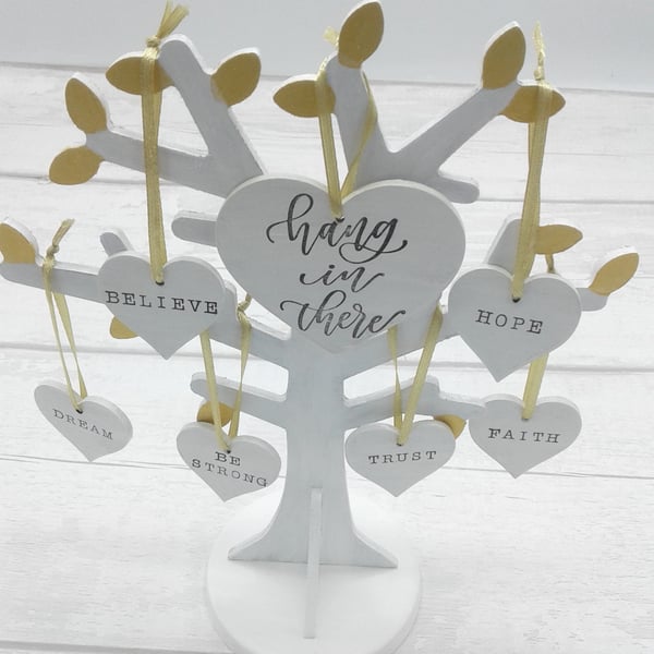 Tree of hope and inspiration. Hang in there. Motivational word tree decoration.