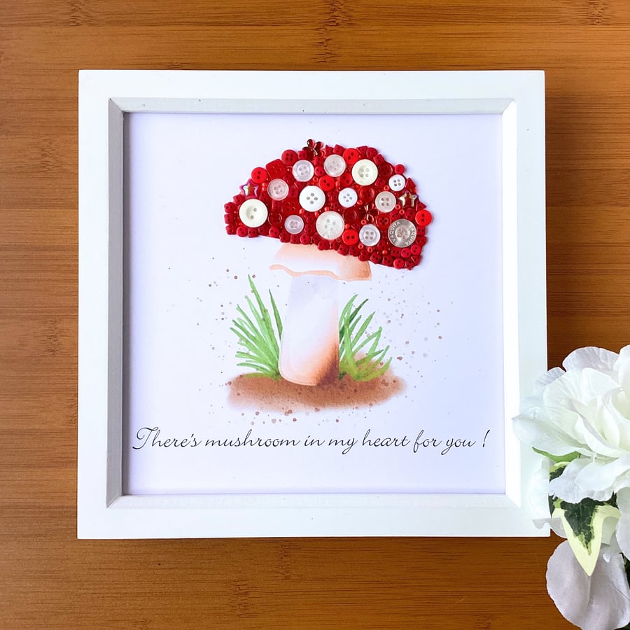 Mushroom Button Art on Printed Background Framed Wall Art