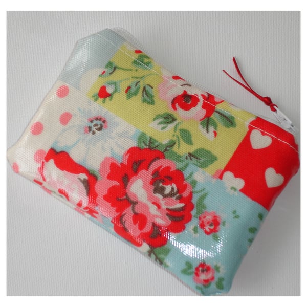 Cath Kidston Patchwork Oilcloth Fabric Purse Rose Polka Dots Hearts Chintz