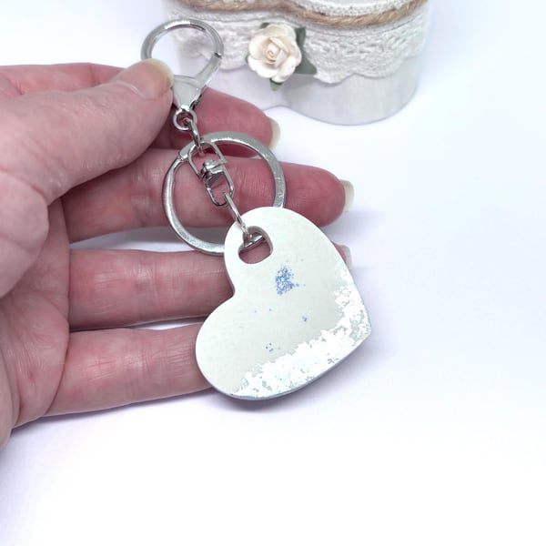 White Heart Keyring, Gift for Her