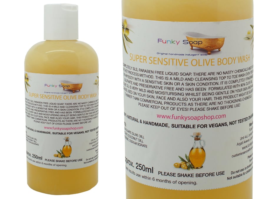 1bottle Super Sensitive Olive Body Wash, 100% Natural 250ml SLS & Fragrance Free