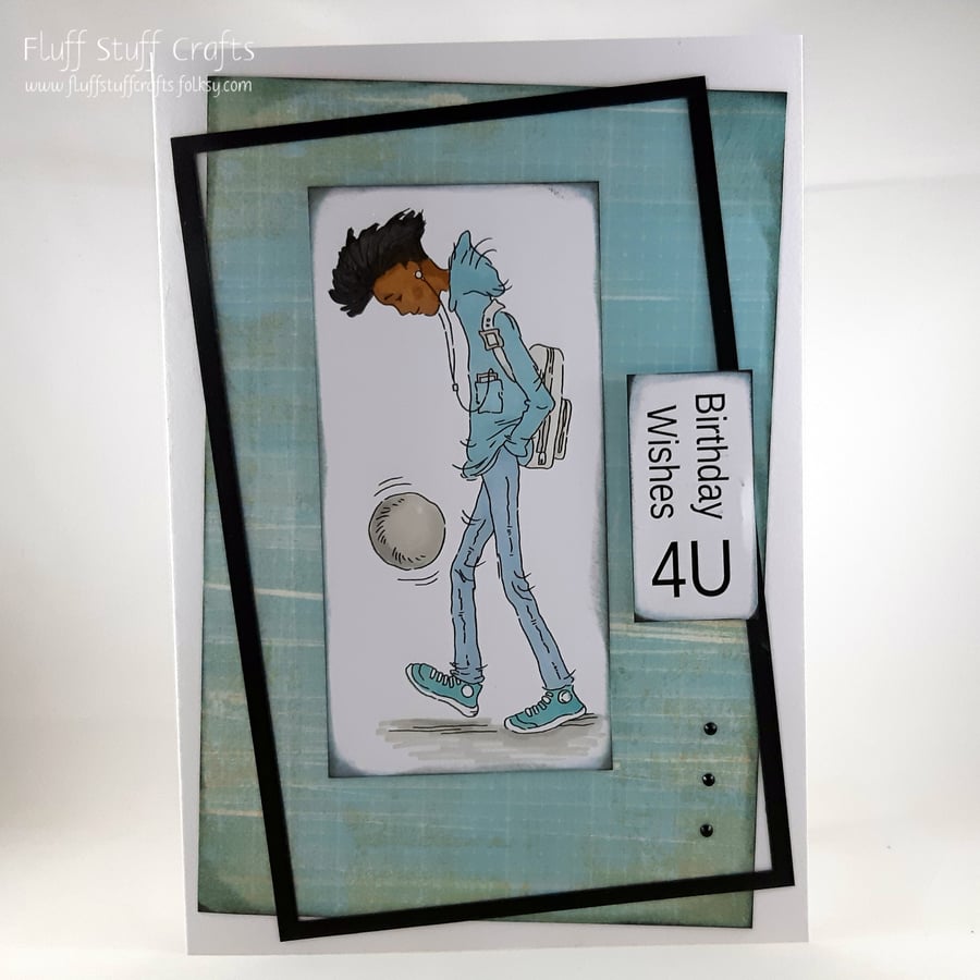Handmade teenager birthday card - footballer