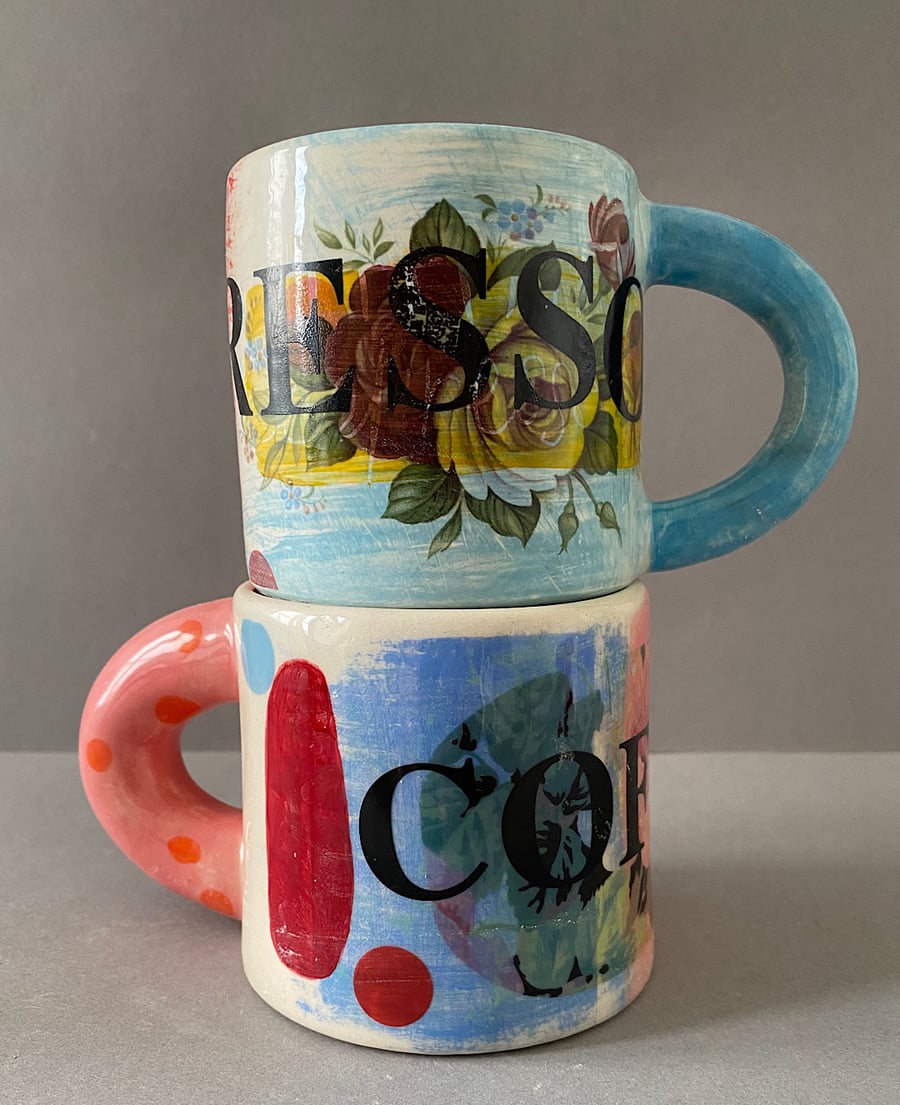 Espresso & Coffee ceramic mug set.