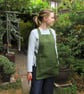 Gardening Apron with Harvest Pouch and Cross Back Straps. Green Canvas