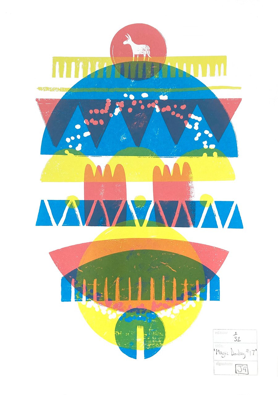 Magic Donkey No.17 A3 three-colour screen-print