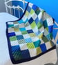 Blue , Green and White Patchwork Crocheted Lap Throw - Baby Blanket - Image 6