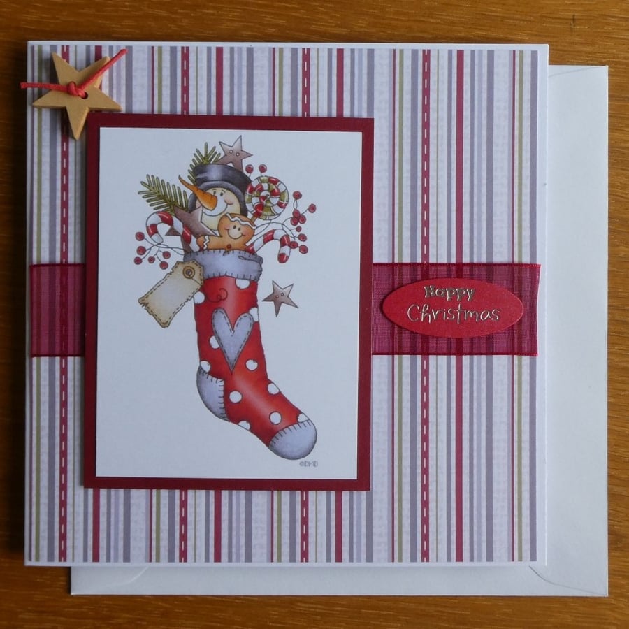 Sale - Snowman in a Stocking Christmas Card - Happy Christmas