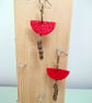 Red Leather Boho Style Dangle Drop Earrings Copper Colour Beads - Image 5