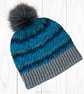 Crochet hat, beanie. Blue and grey ombre ladies swirl pom pom hat. Ladies hat. - Image 7