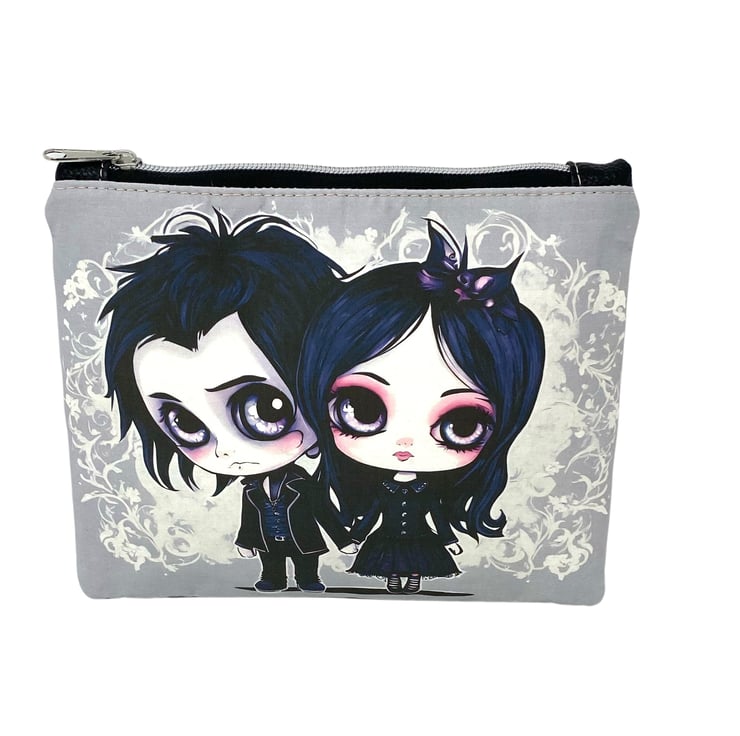 Cute Goth Couple Exclusive Fabric Bag for Makeup Wipes Pens Passport