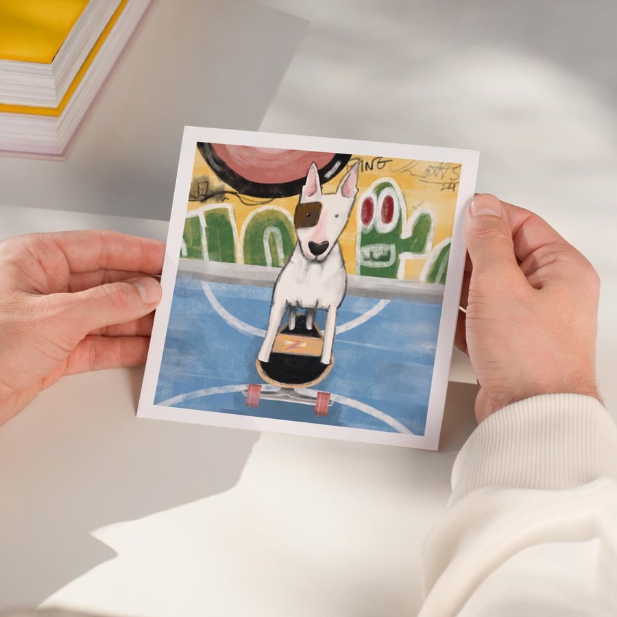 Bull Terrier Print, colourful skater dog- original art print - graffiti style 