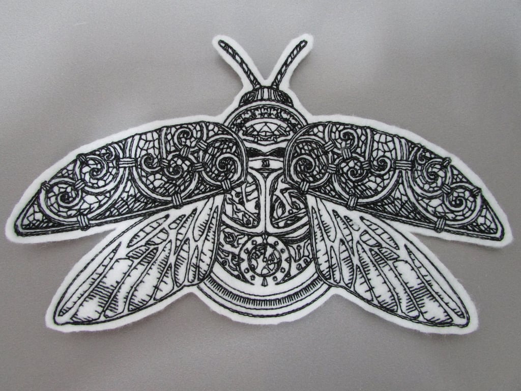 Steampunk Beetle Embroidered Sew on Applique Patch