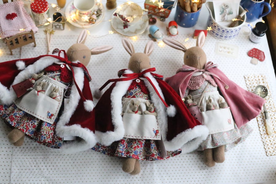 Pre-order Heirloom Christmas bunny with red velvet cape