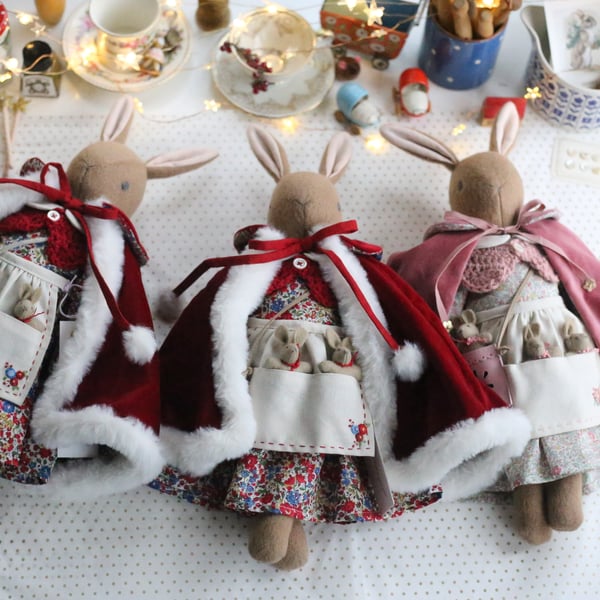 Pre-order Heirloom Christmas bunny with red velvet cape