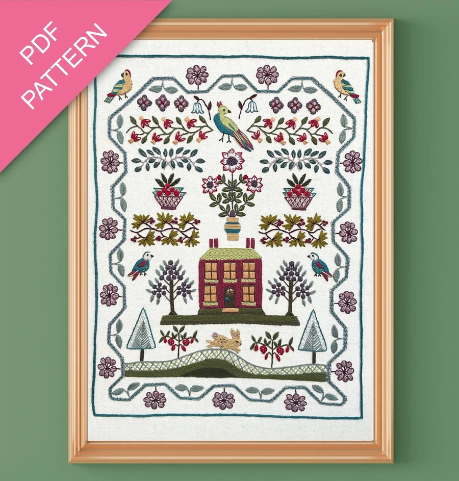 WinterBerry Cottage Embroidery PDF Pattern