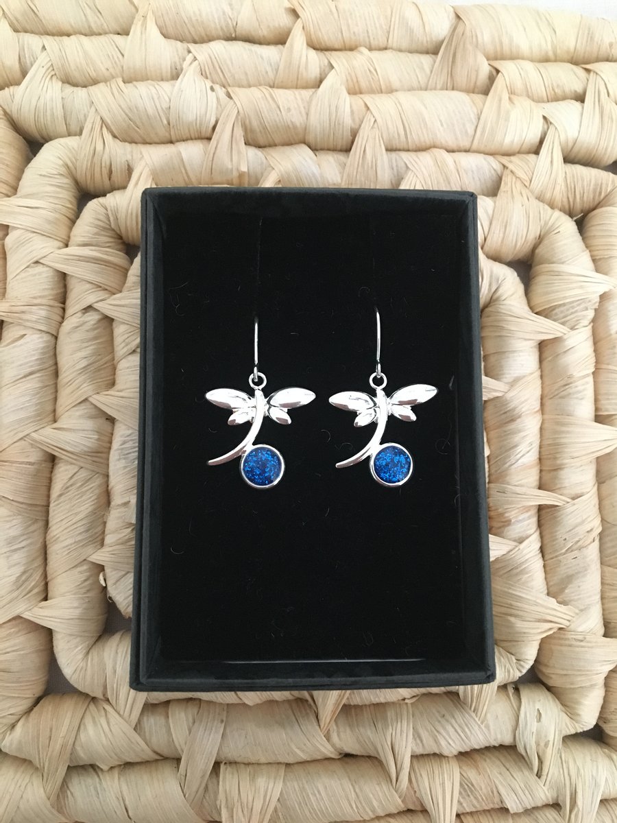 Very Pretty Dragonfly Earrings with a Blue Centrepiece