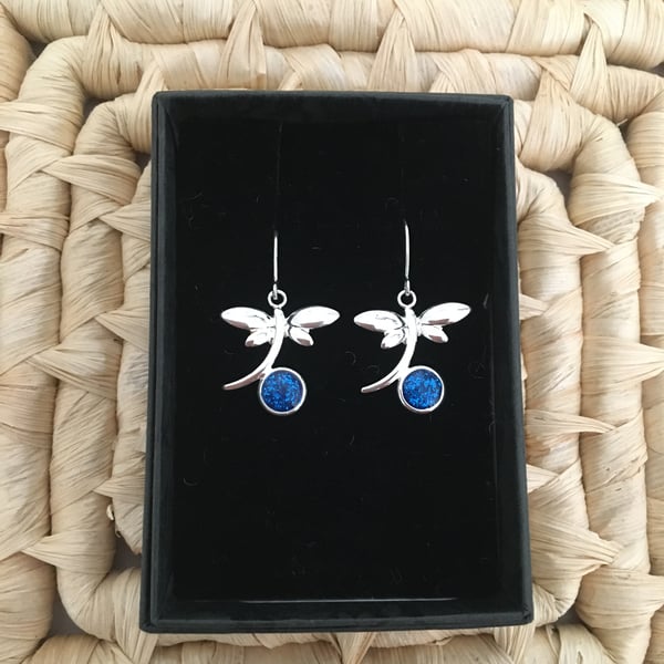 Very Pretty Dragonfly Earrings with a Blue Centrepiece