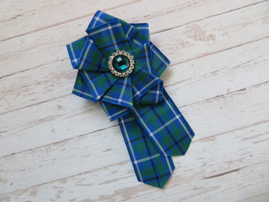 Douglas Ancient Tartan Ruffle Rosette Mini Brooch Pin Scottish Highland