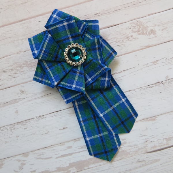 Douglas Ancient Tartan Ruffle Rosette Mini Brooch Pin Scottish Highland