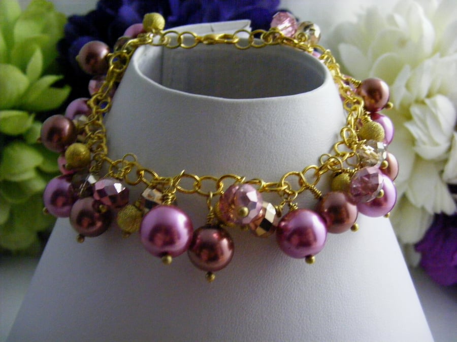 Pink Gold and Brown Charm Bracelet