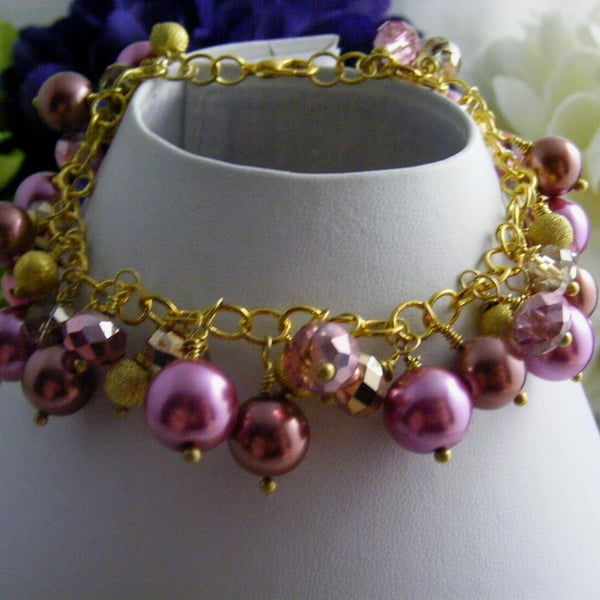Pink Gold and Brown Charm Bracelet