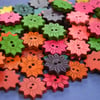 Colourful Wooden Star Flower Buttons Floral Mixed 10pk Flowers 20x20mm (STF1)