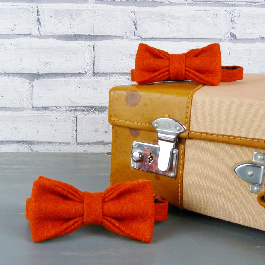 Father and Son Yorkshire Tweed bow tie set - Burnt Orange Twill