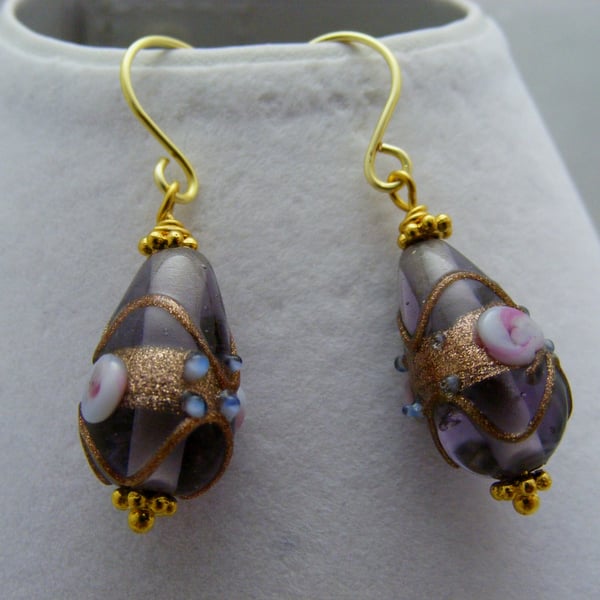 Purple Glass Drop Earrings