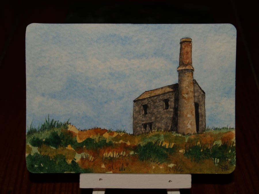 SALE! ACEO Original watercolour Cornish Tin Mine